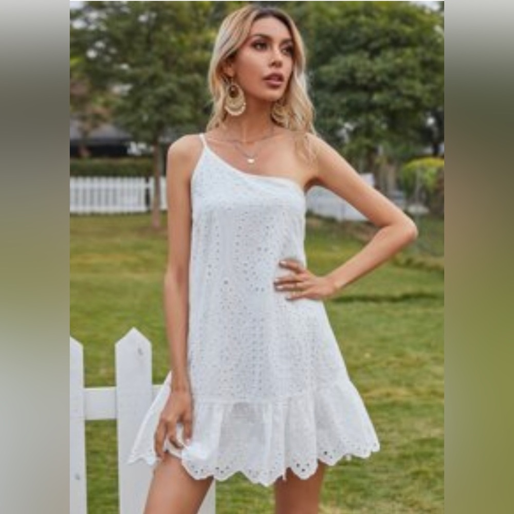 One Shoulder Ruffle Hem Schiffy Dress